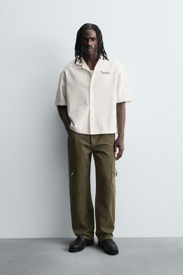 Zara PRINTED RELAXED FIT SHIRT - Oyster-white - Image 0