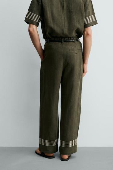 100% LINEN RELAXED FIT TROUSERS - Dark khaki by Zara - Image 2