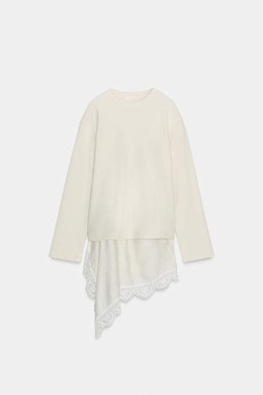 T-SHIRT BIMATIÈRE EN DENTELLE - Écru de Zara - Image 5