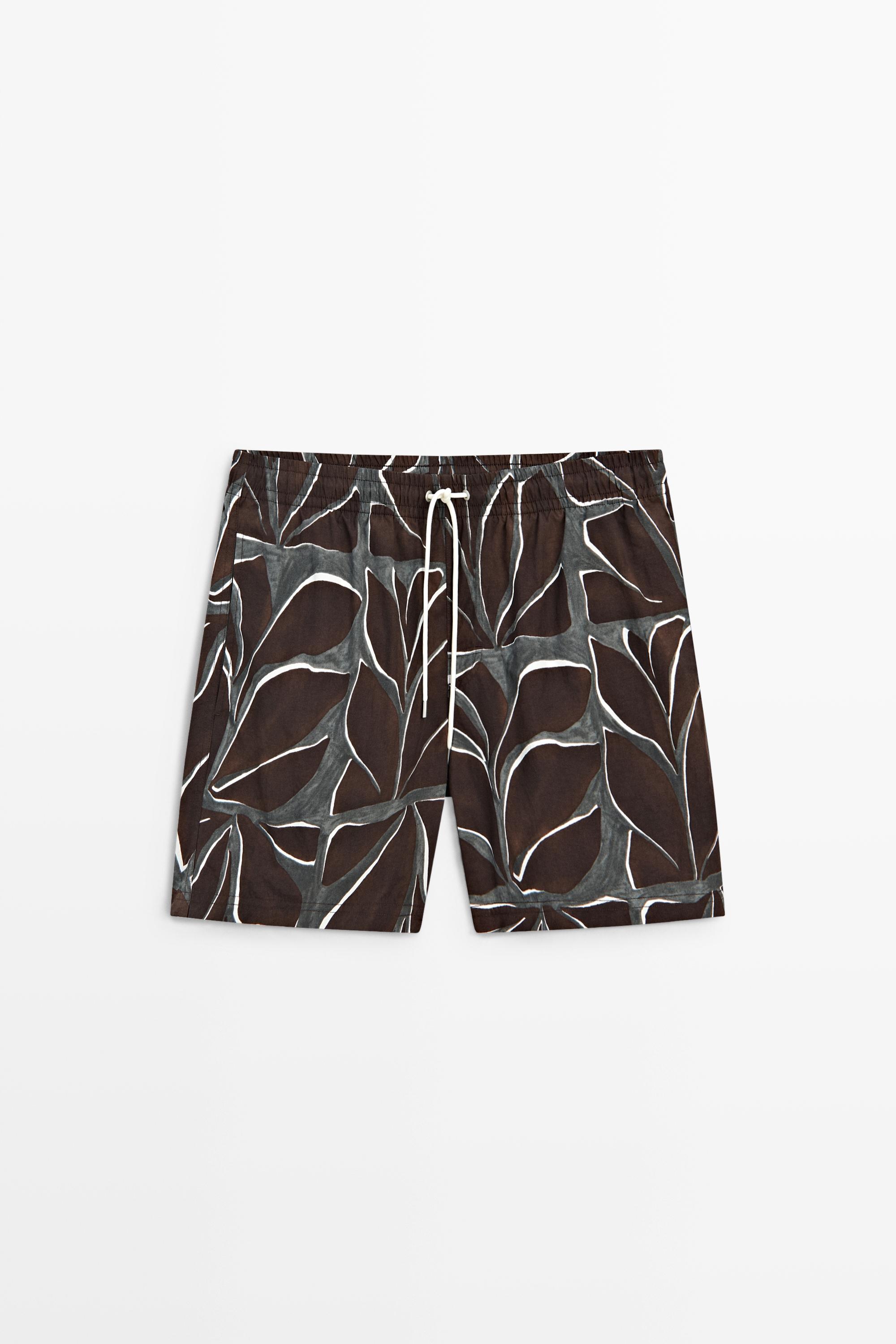 Tropical print swimming trunks — Chocolate