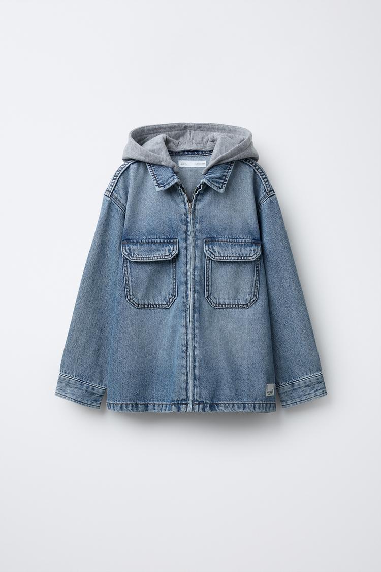 DETACHABLE FLEECE HOOD DENIM OVERSHIRT Blue ZARA India