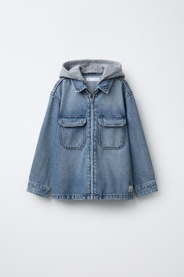 DETACHABLE FLEECE HOOD DENIM OVERSHIRT - Blue by Zara
