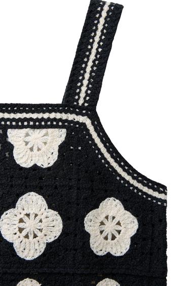 Zara FLORAL KNIT TOP - Black