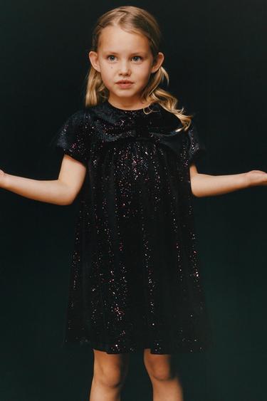 SPARKLY VELVET DRESS WITH BOW - Black by Zara