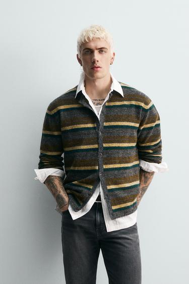 STRIPED JACQUARD CARDIGAN - Anthracite Grey by Zara