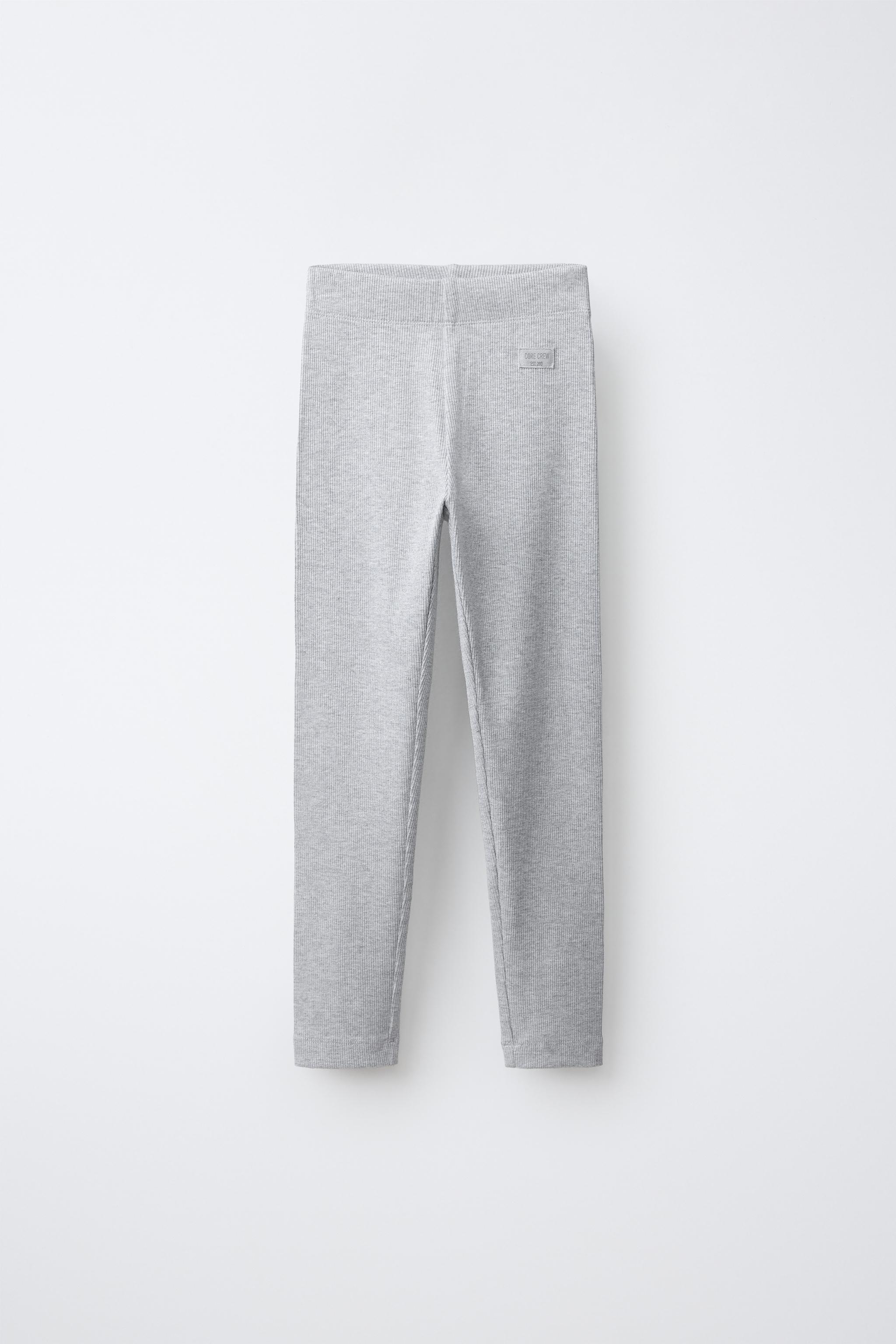 LABEL DETAIL RIBBED LEGGINGS — Gray marl