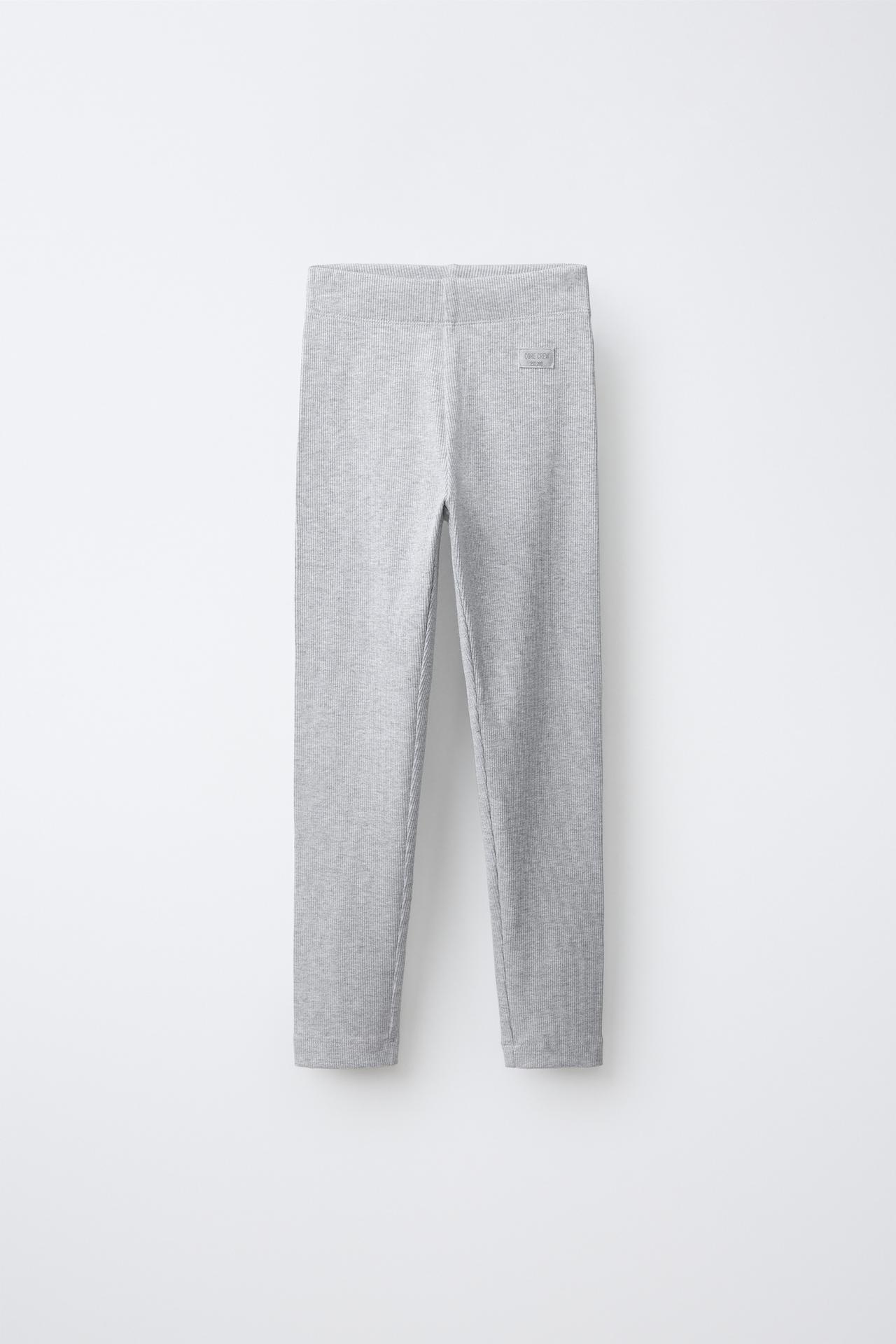 RIBBED LEGGINGS WITH LABEL — Grey marl