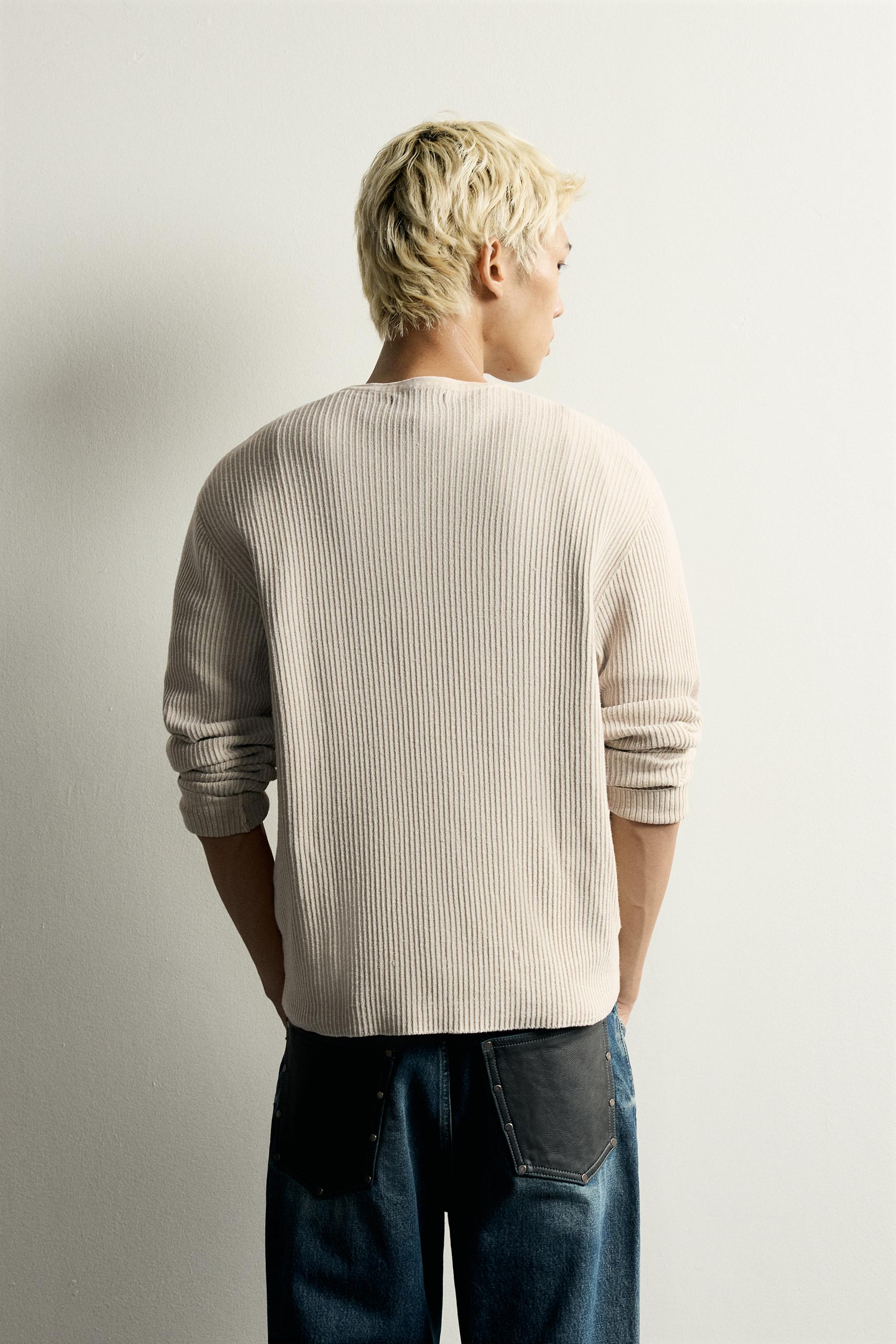 ニット ヘンリーネック Tシャツ - ウォッシュネイビーブルー | ZARA