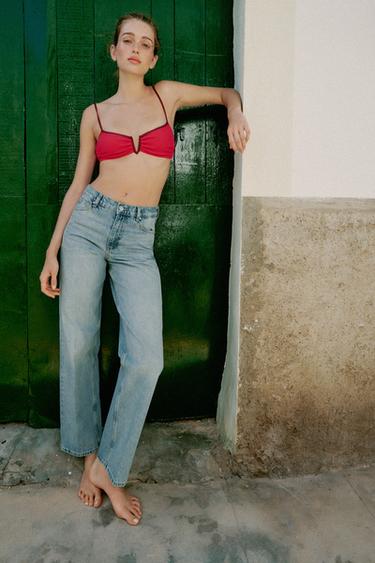 Zara Z1975 HI-RISE STRAIGHT JEANS - Light blue