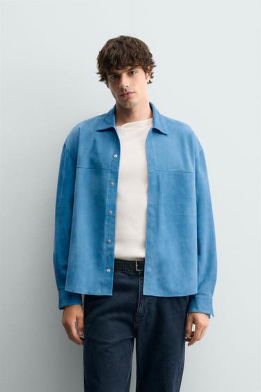REGULAR FIT SUEDE LEATHER OVERSHIRT - Blue by Zara