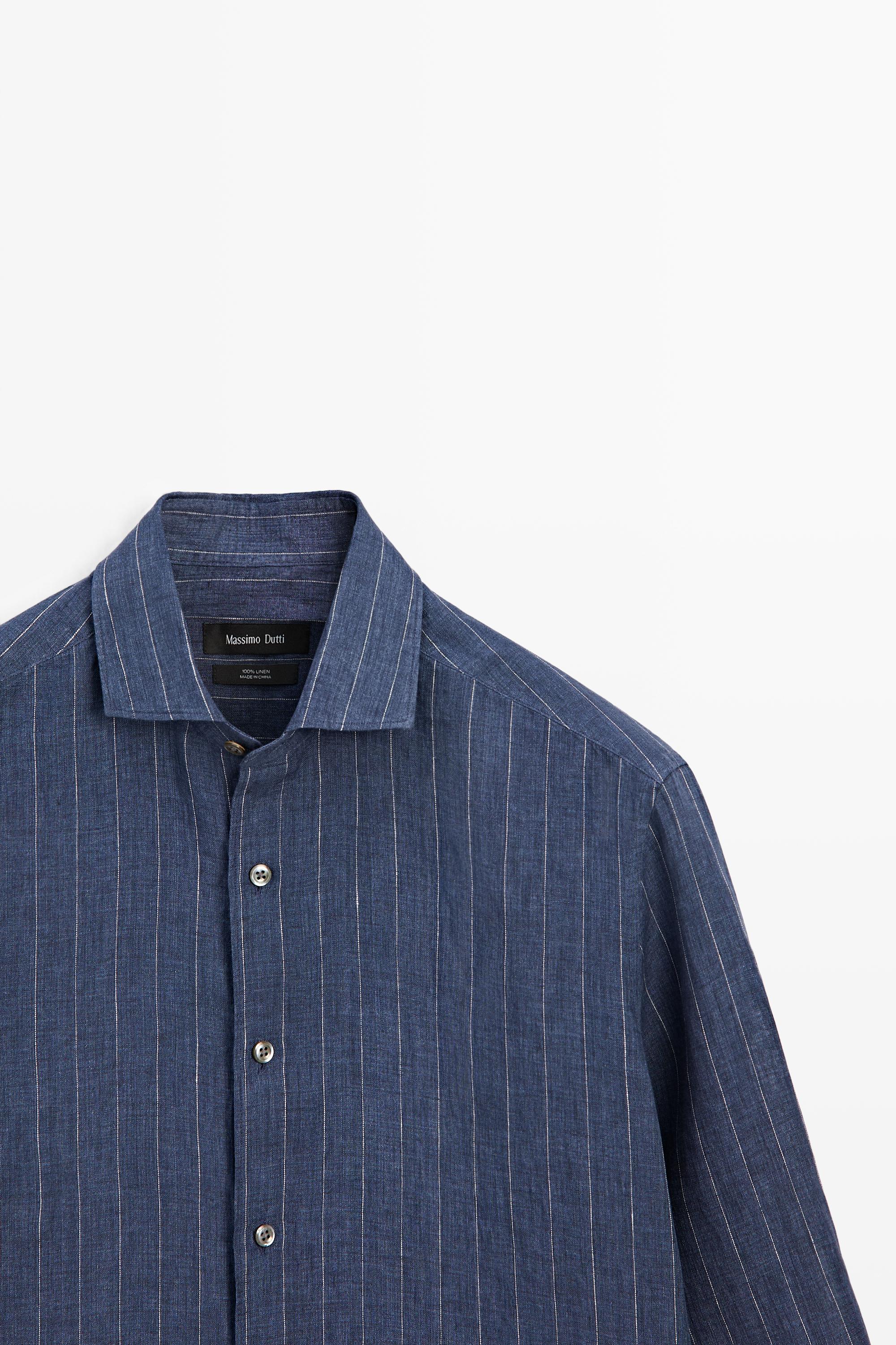 Chemise regular fit à rayures délavées 100 % lin