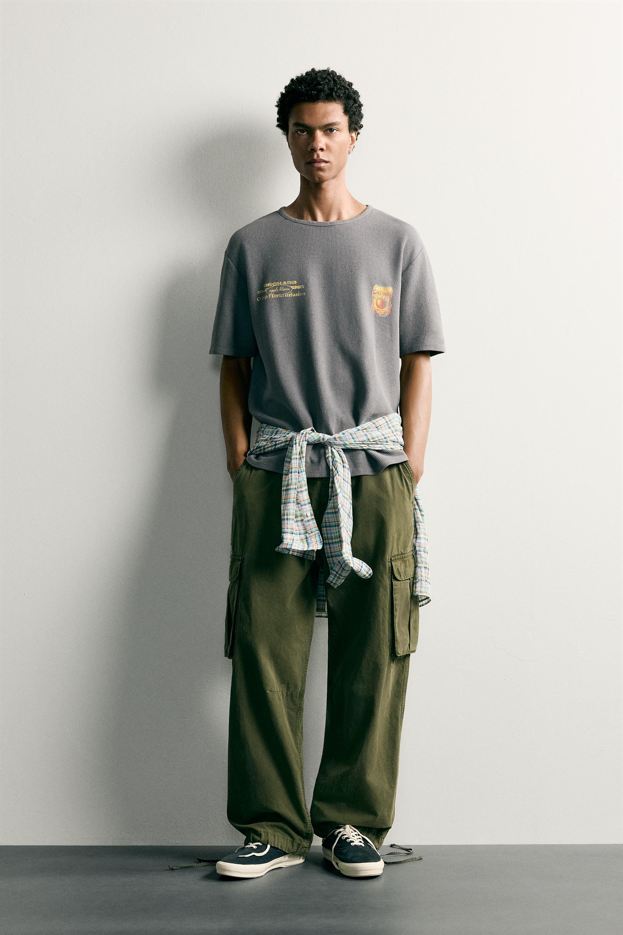 WASHED PRINTED KNIT T-SHIRT - Anthracite grey | ZARA United States