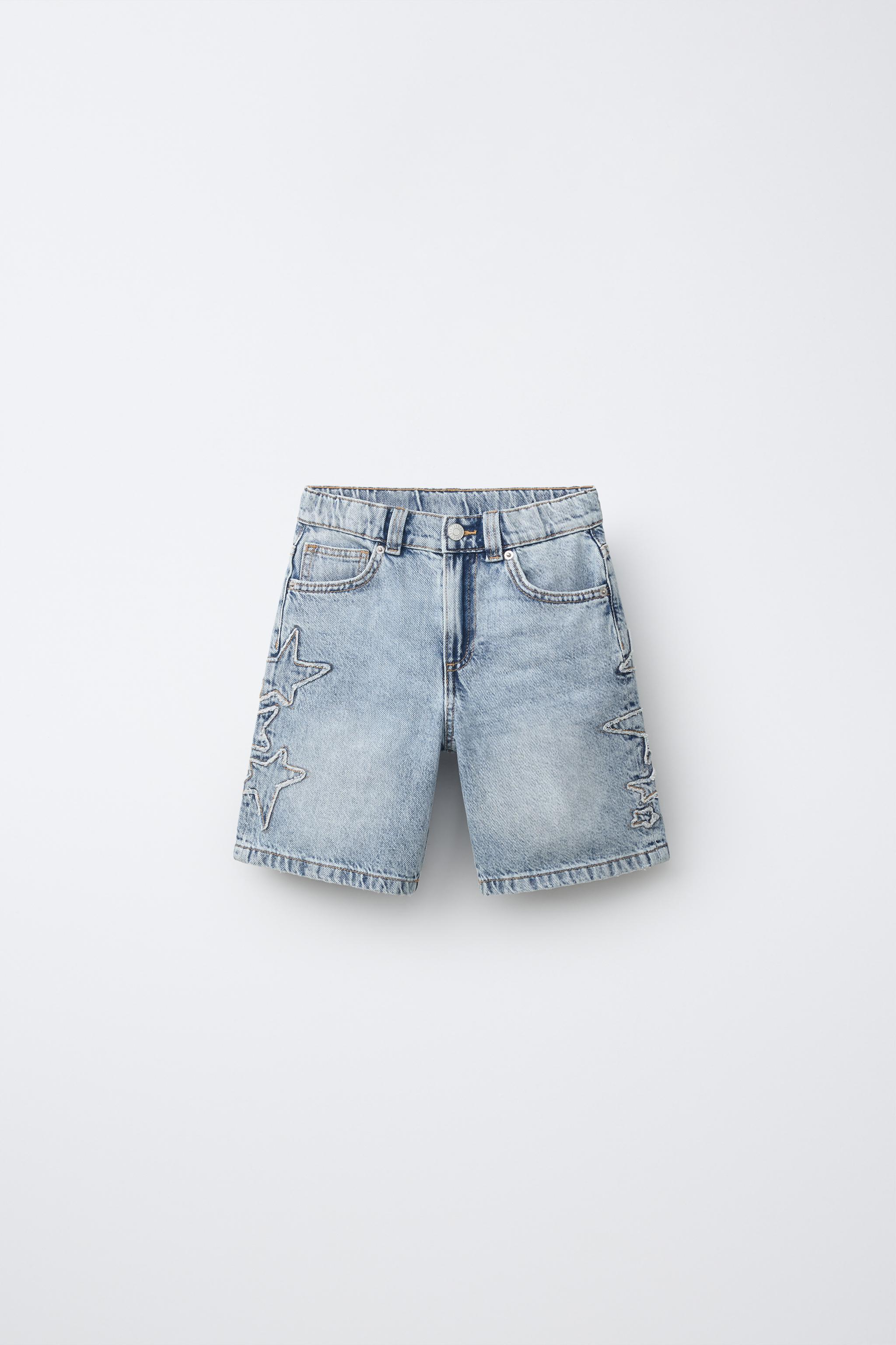 星柄デニムバミューダパンツ - ミディアムブルー | ZARA Japan / 日本
