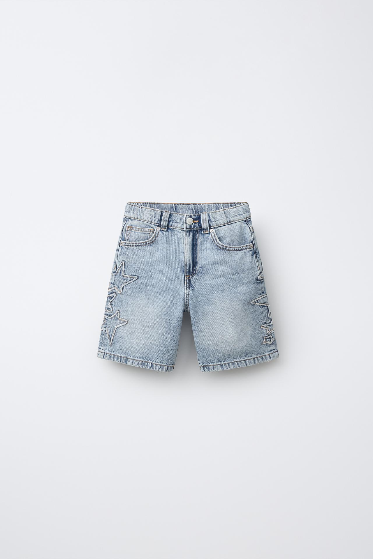 STAR DENIM SHORTS — Mid-blue