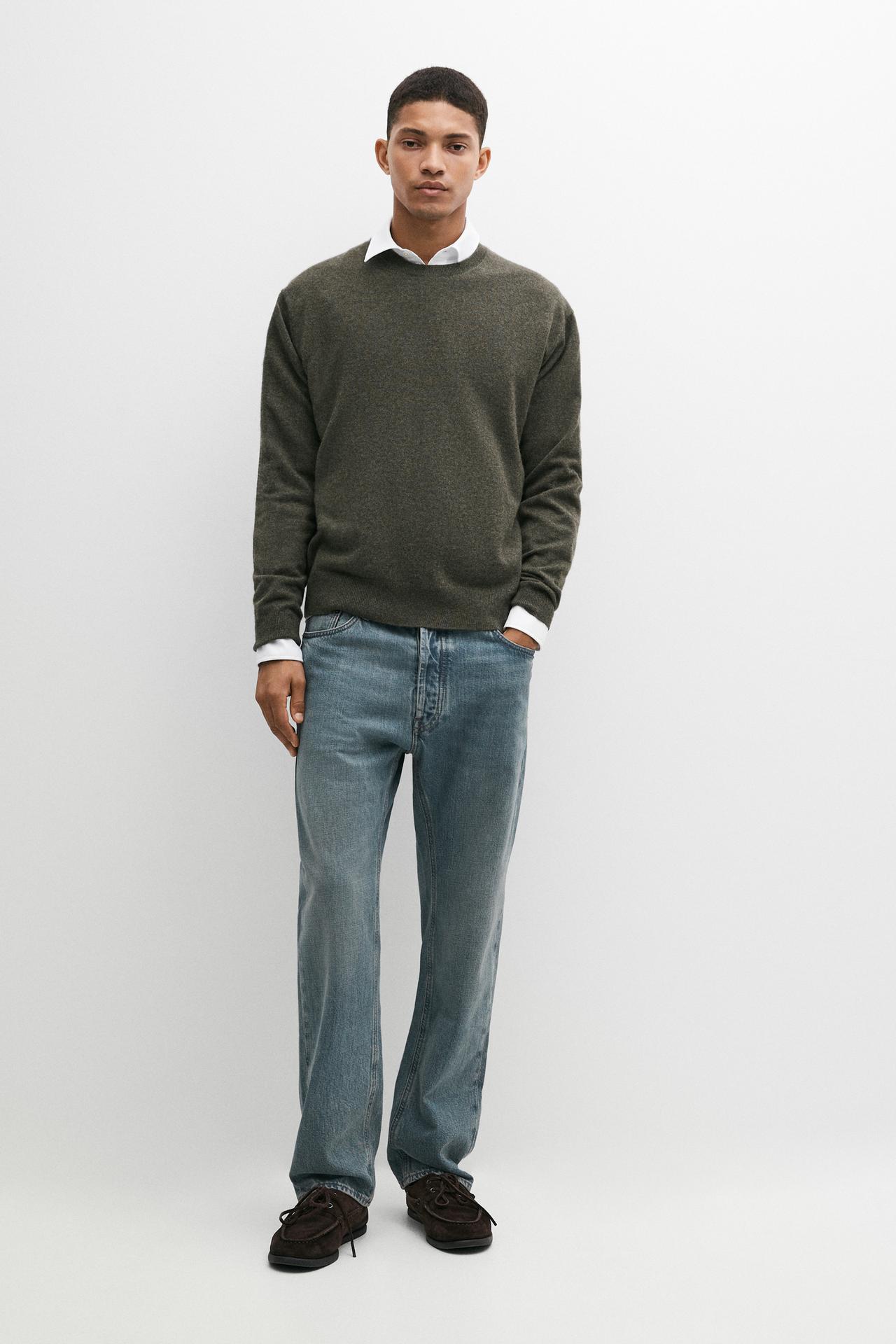 Knit 100% cashmere round neck sweater — Mid khaki