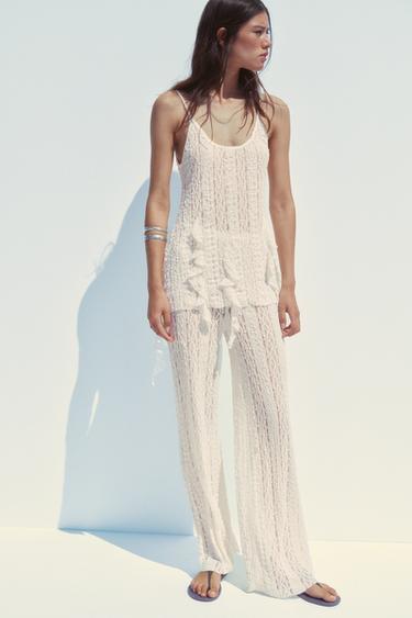 LACE TEXTURED SCALLOPED TOP - Ecru by Zara - Image 0