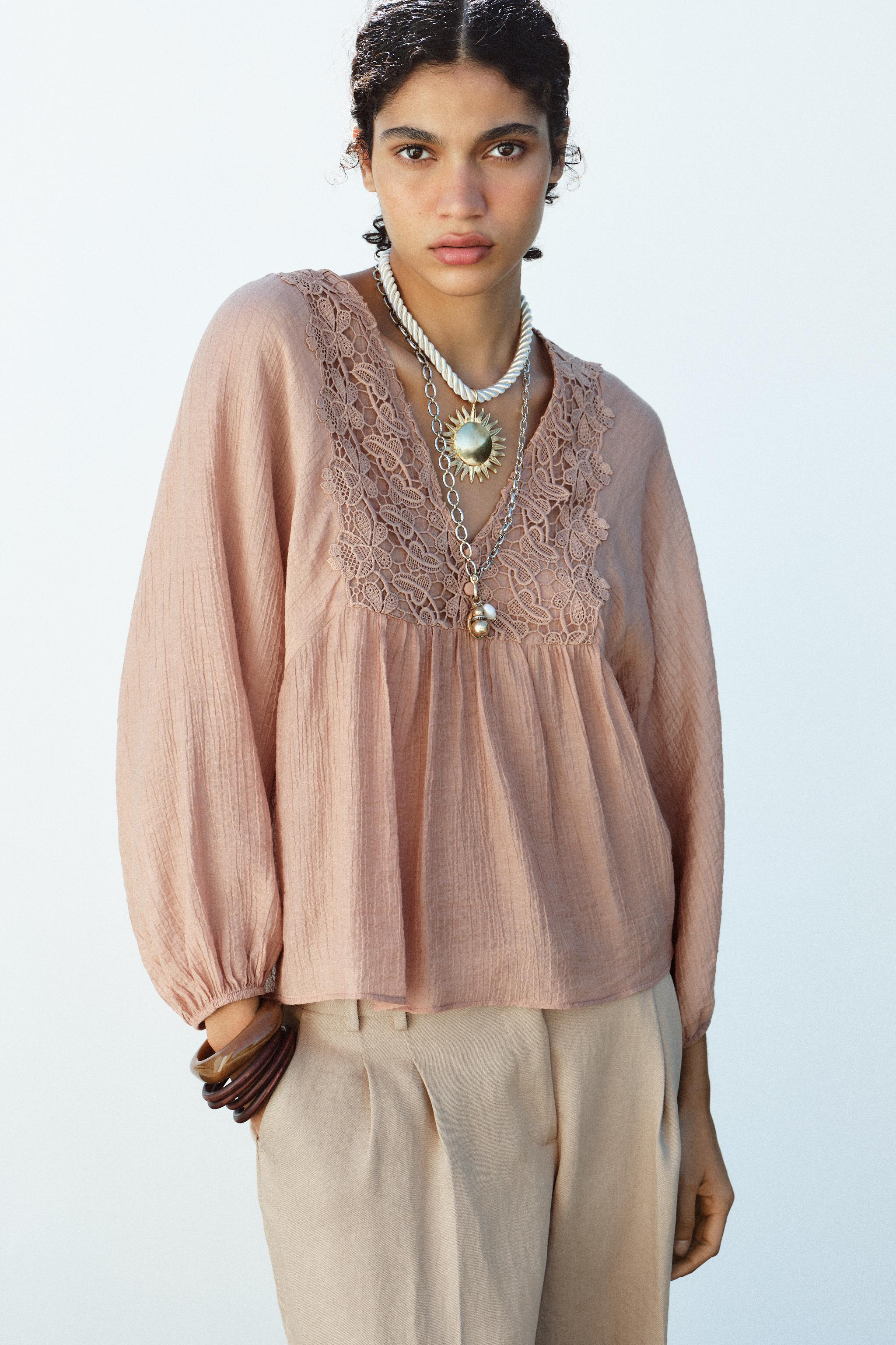 TEXTURED CROCHET BLOUSE - Pale pink | ZARA United States