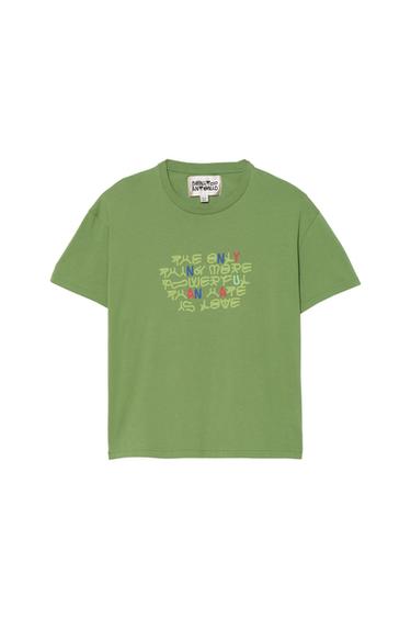 CAMISETA CROPPED FIT TEXTO AMOR - Verde de Zara