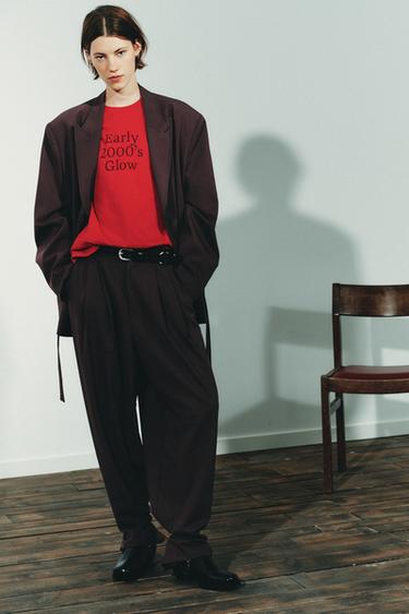 ШТАНИ ЗІ СКЛАДКАМИ ТА ҐУДЗИКАМИ ВНИЗУ - Dark burgundy Zara