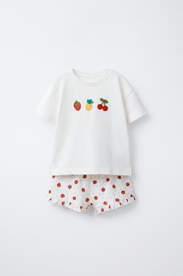 Zaras 1 1/2-6 ÅR/ PYJAMAS MED VIRKAD FRUKT - Naturfärg