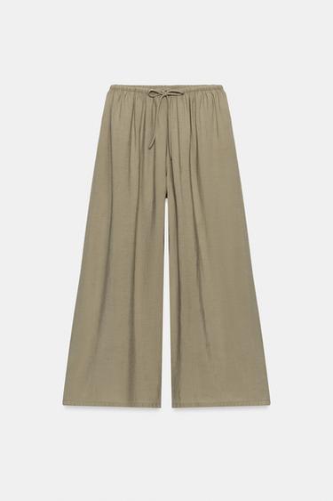 PANTALON PALAZZO FLUIDE À LACET - Kaki clair de Zara - Image 5