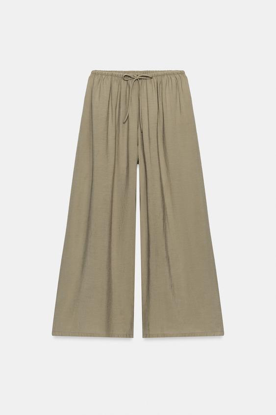 PANTALON PALAZZO FLUIDE À LACET - Kaki clair de Zara - Image 5