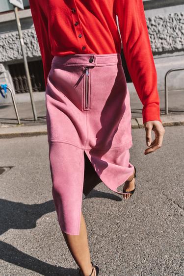 FAUX SUEDE MIDI SKIRT - Lilac by Zara