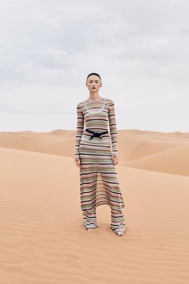 Zara 金屬紗線條紋長褲 - 多色