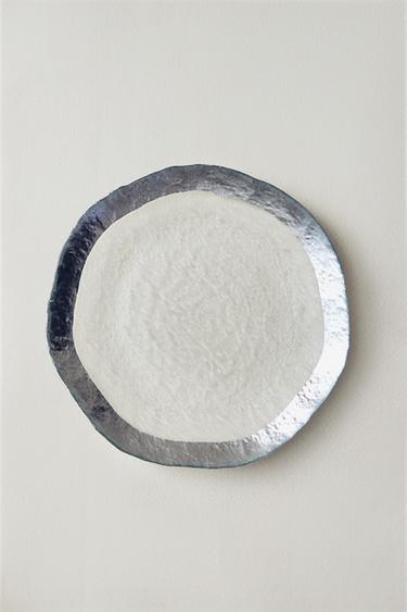 Zara RAISED GLASS DESSERT PLATE WITH SILVER RIM - 銀色