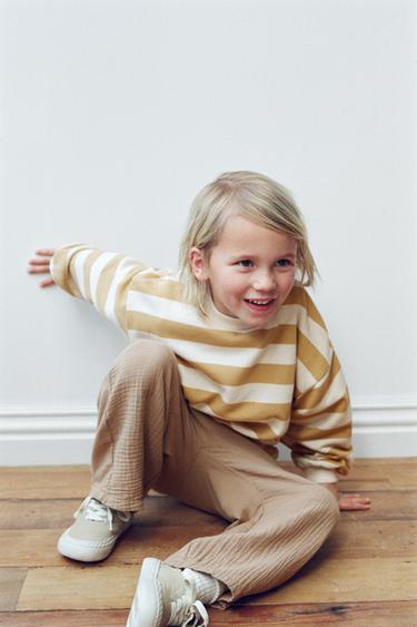 PANTALÓN RECTO COMBINADO TEXTURA - Marrón claro de Zara