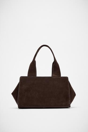 DOUBLE HANDLE SPLIT SUEDE LEATHER BAG - Brown by Zara