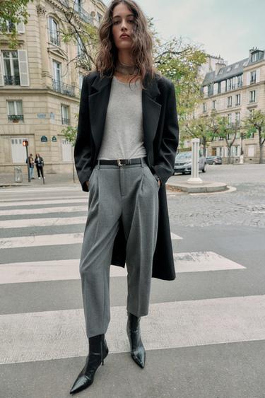 PANTALÓN PINZAS CINTO - Gris vigoré de Zara
