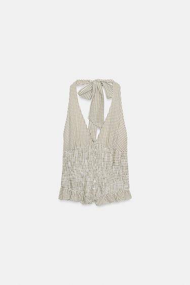 TOP HALTER À CARREAUX VICHY - écru/vert kaki de Zara - Image 4