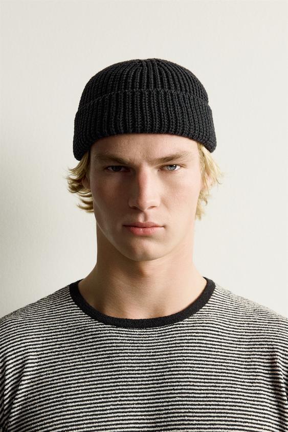 Мужская шапка Zara Cotton Blend Knit, цвет: Чёрный