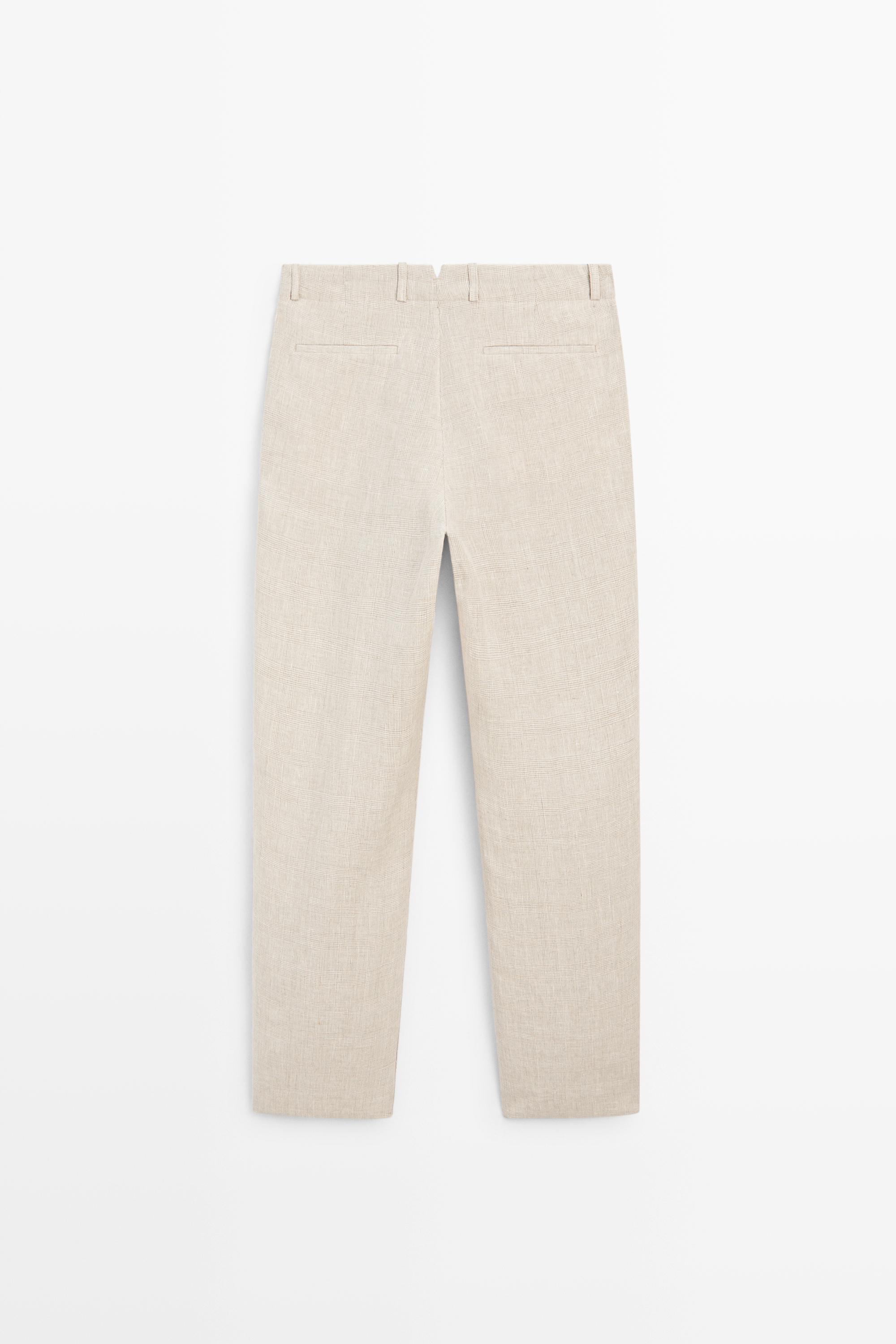 100% linen check pants