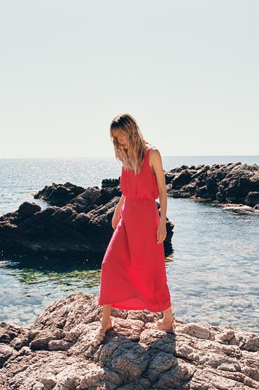 MIDI DRESS WITH GATHERED WAIST - Fuchsia by Zara - Image 2