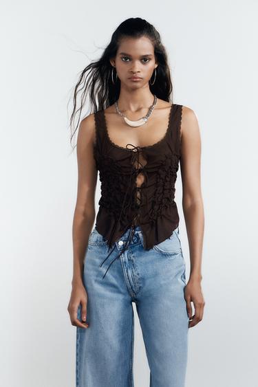 TOP À PLIS ET NŒUDS - Chocolat de Zara - Image 3