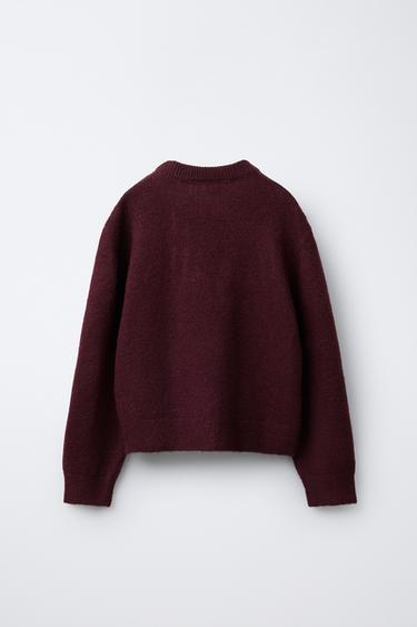 EMBROIDERED DOG KNIT SWEATER - Burgundy by Zara - Image 1