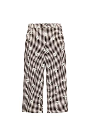 HLAČNO KRILO S KARO VZORCEM IN VEZENJEM - Rjava / Ekru barva od Zare