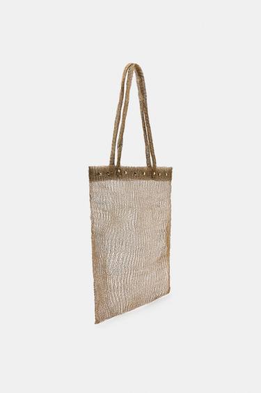 SAC EN MAILLE MÉTALLIQUE À CLOUS - Doré de Zara - Image 3