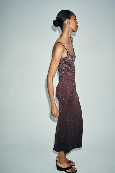 RHINESTONE POLYAMIDE DRESS - Brown by Zara