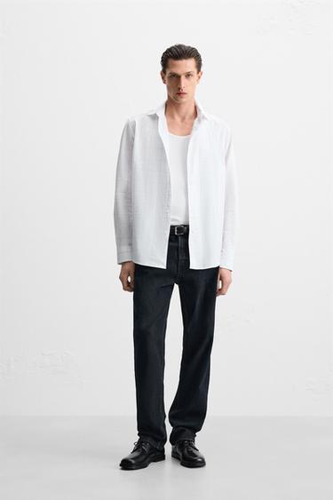 Zara TEXTURED PLAID SHIRT - White - Image 0
