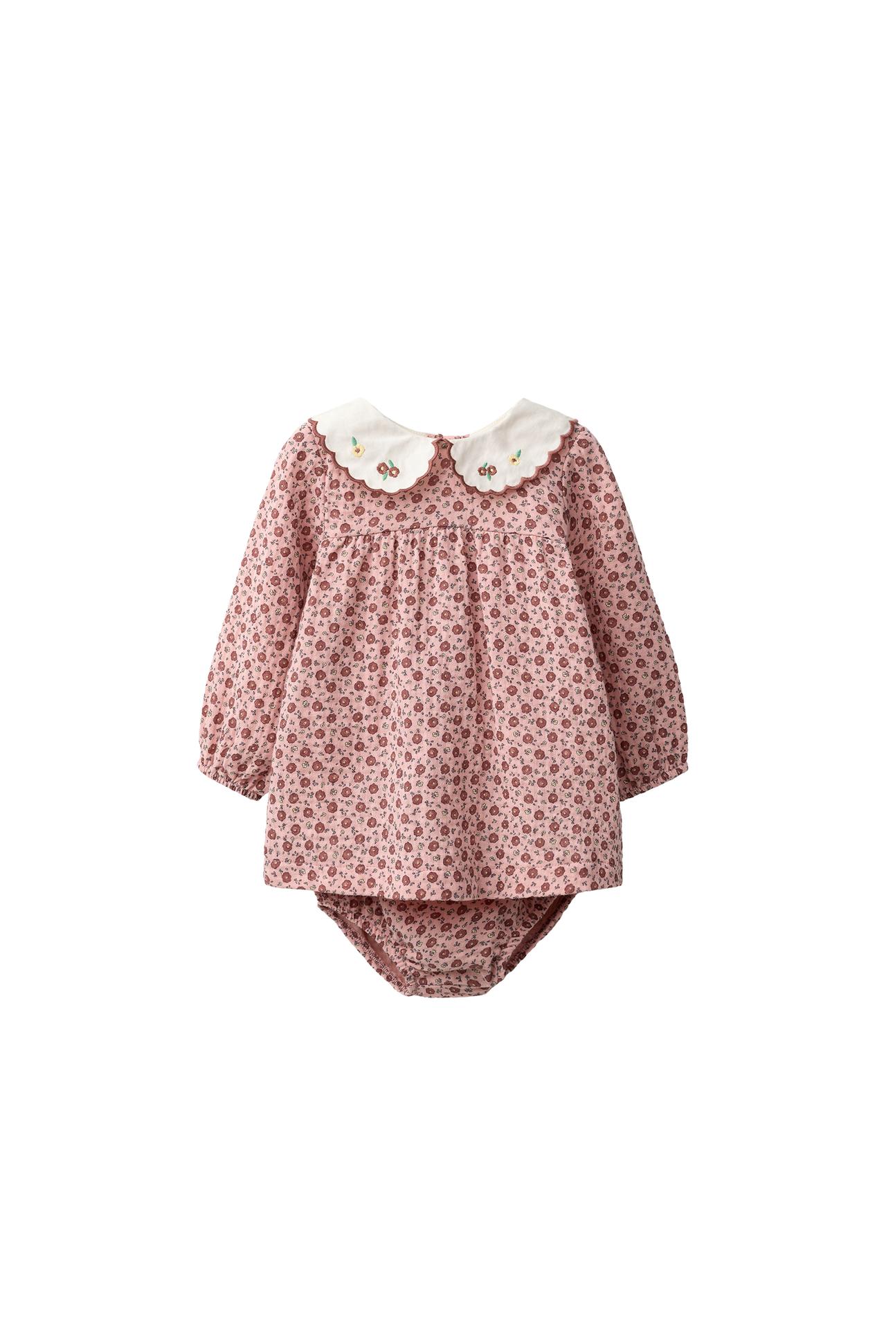 PRINTED TEXTURED DRESS AND BLOOMERS