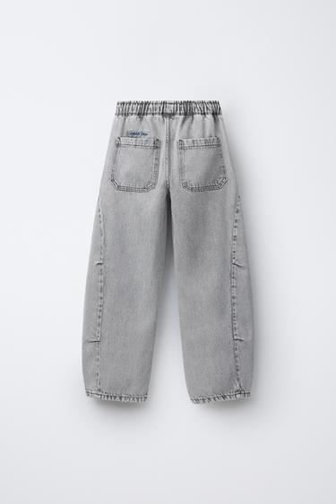 PANTALON DENIM BARREL - Gris moyen de Zara - Image 1