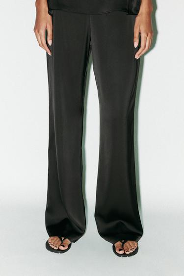 HIGH-WAIST SATIN TROUSERS - Black by Zara