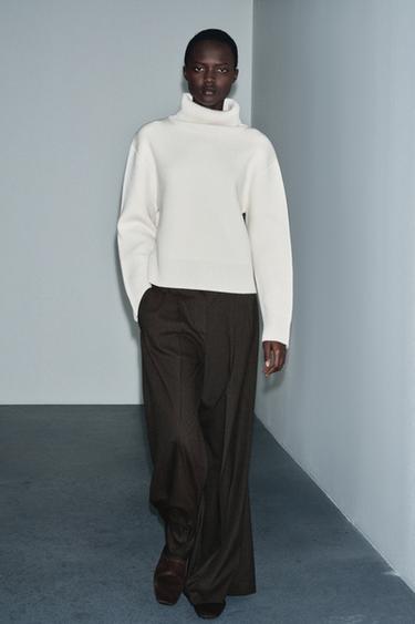 Zara Kahverengi-Mavi - ZW COLLECTION GENİŞ PAÇA PENSLİ PANTOLON