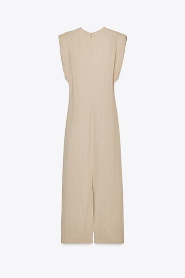 ROBE À ÉPAULETTES EN MÉLANGE DE LIN ZW COLLECTION - Marron clair de Zara - Image 5