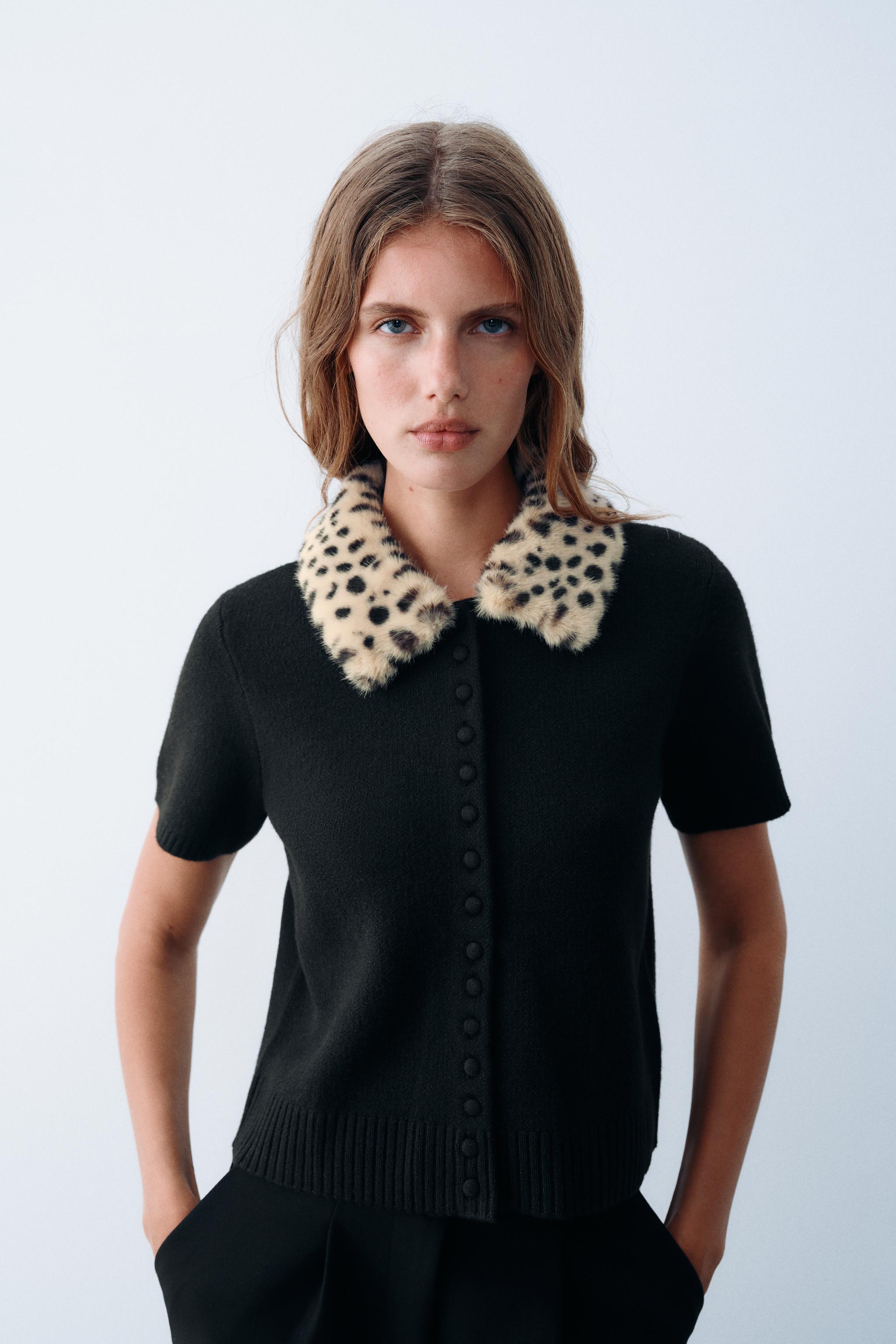 CARDIGAN WITH DETACHABLE FAUX FUR COLLAR