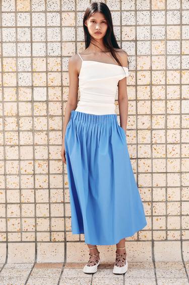 ZW COLLECTION POPLIN MIDI SKIRT - Mid-blue by Zara - Image 0