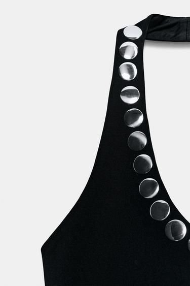 TOP HALTER CLOUTÉ - Noir de Zara - Image 8